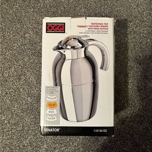 OGGI Silver Thermal Vacuum Carafe Rotating Top BRAND NEW